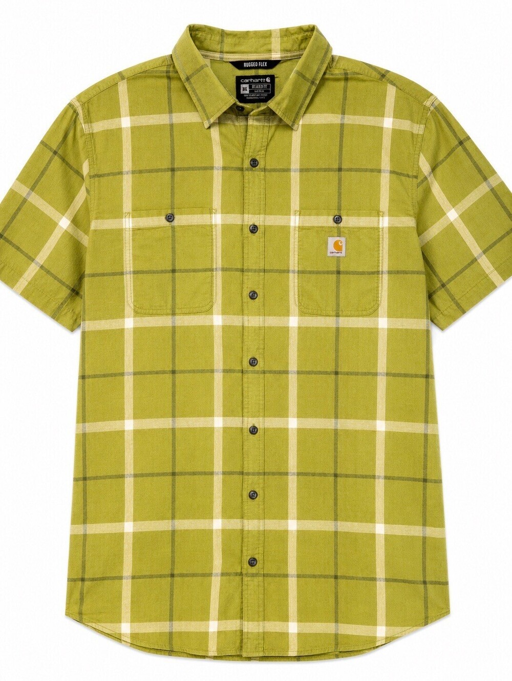 Carhartt Rugged Flex Plaid Shirt 3XL Relaxed Fit Green Short Sleeve Button Up